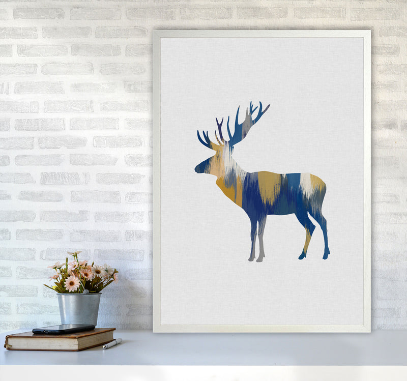 Moose Blue & Yellow Print By Orara Studio Animal Art Print A1 Oak Frame