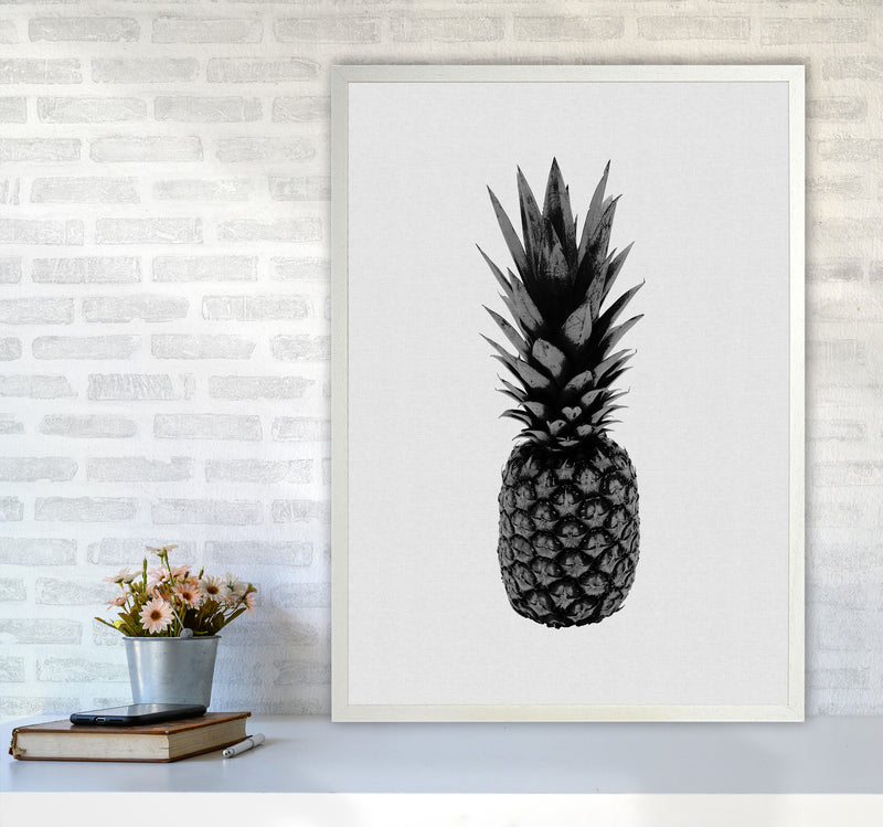 Pineapple Black & White Print By Orara Studio, Framed Kitchen Wall Art A1 Oak Frame