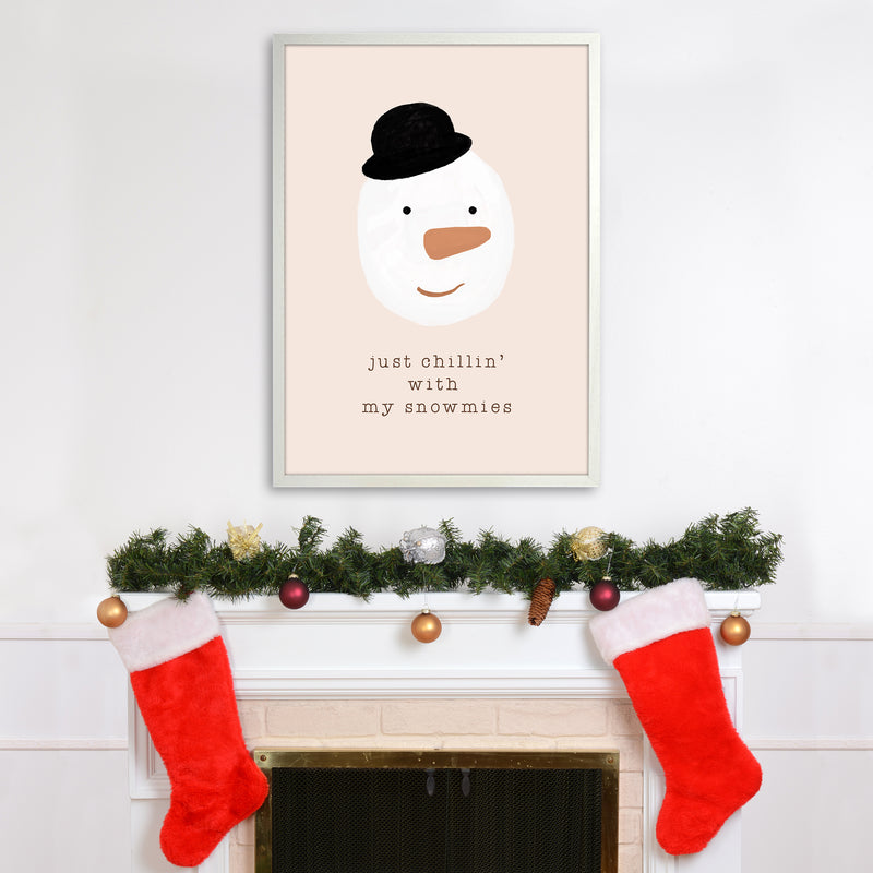 Chilling With My Snowmies Christmas Art Print by Orara Studio A1 Oak Frame