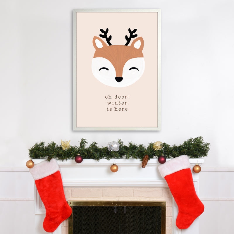 Oh Deer Winter Is Here Christmas Art Print by Orara Studio A1 Oak Frame