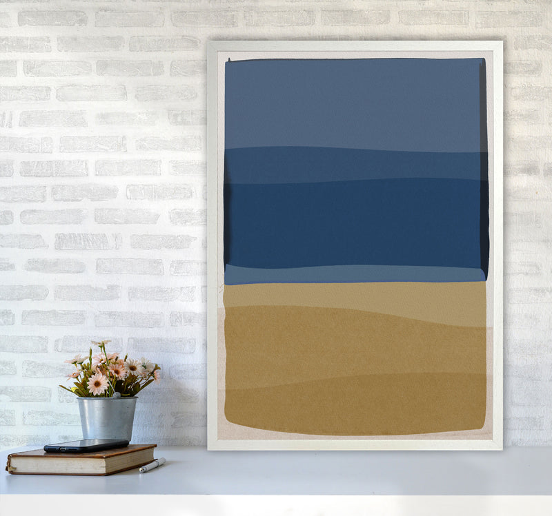 Modern Blue and Brown Abstract Art Print by Orara Studio A1 Oak Frame