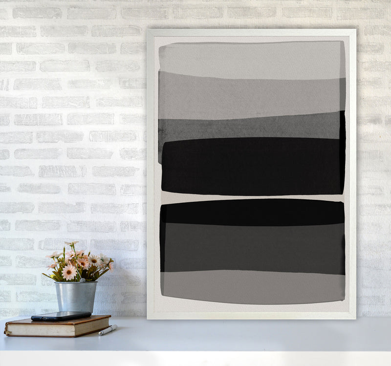 Modern Black and White Abstract Art Print by Orara Studio A1 Oak Frame