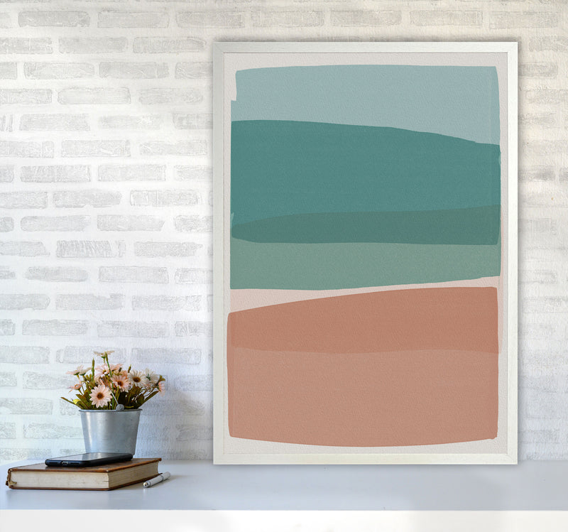 Modern Turquoise and Pink Abstract Art Print by Orara Studio A1 Oak Frame