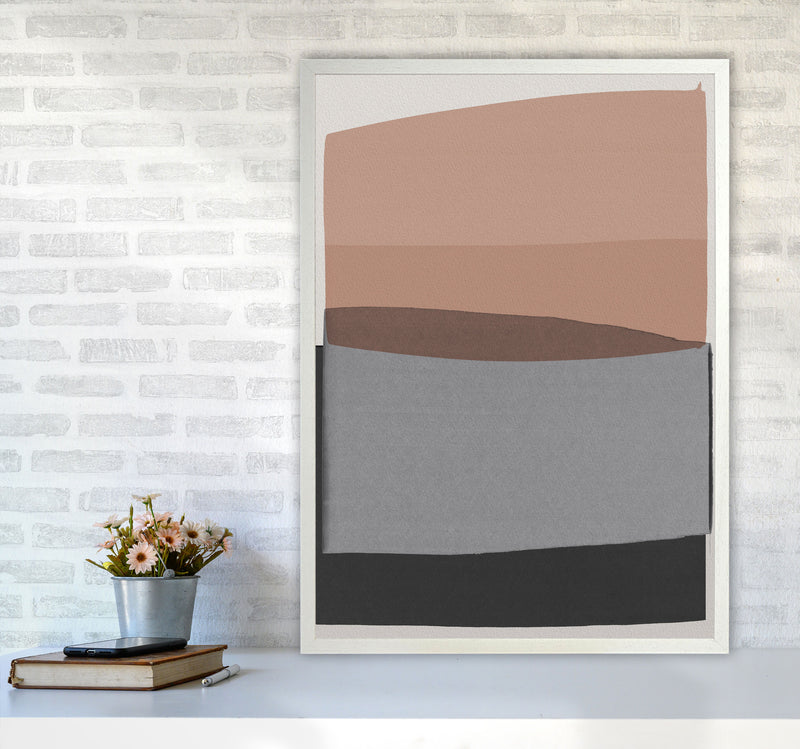 Modern Pink and Grey Abstract Art Print by Orara Studio A1 Oak Frame