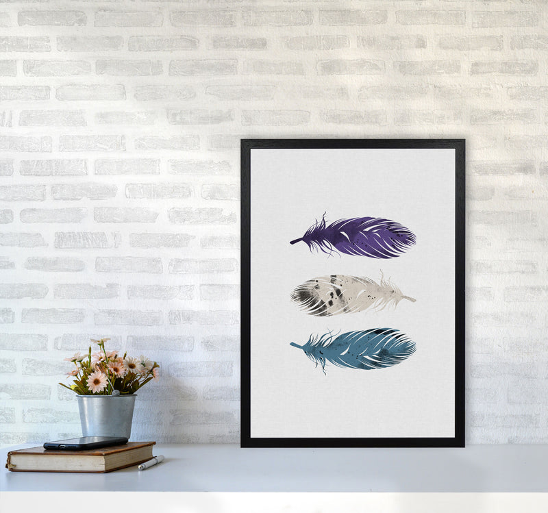 Blue, Purple & White Feathers Print By Orara Studio A2 White Frame