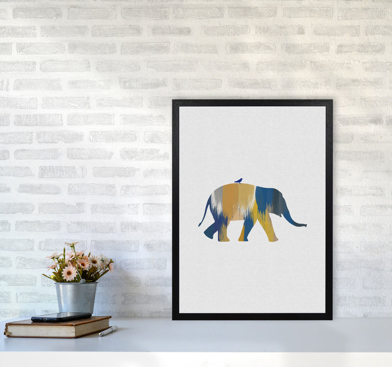 Elephant Blue & Yellow Print By Orara Studio Animal Art Print A2 White Frame