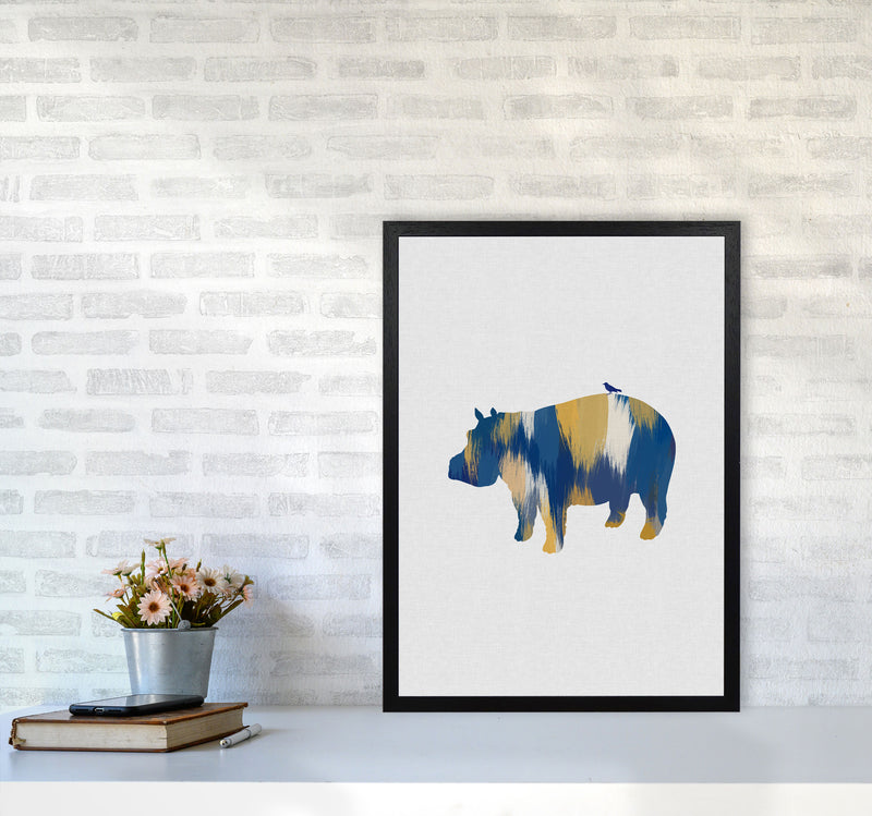 Hippo Blue & Yellow Print By Orara Studio Animal Art Print A2 White Frame
