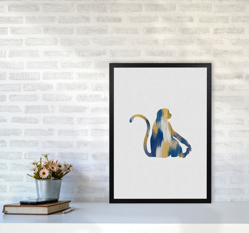 Monkey Blue & Yellow Print By Orara Studio Animal Art Print A2 White Frame