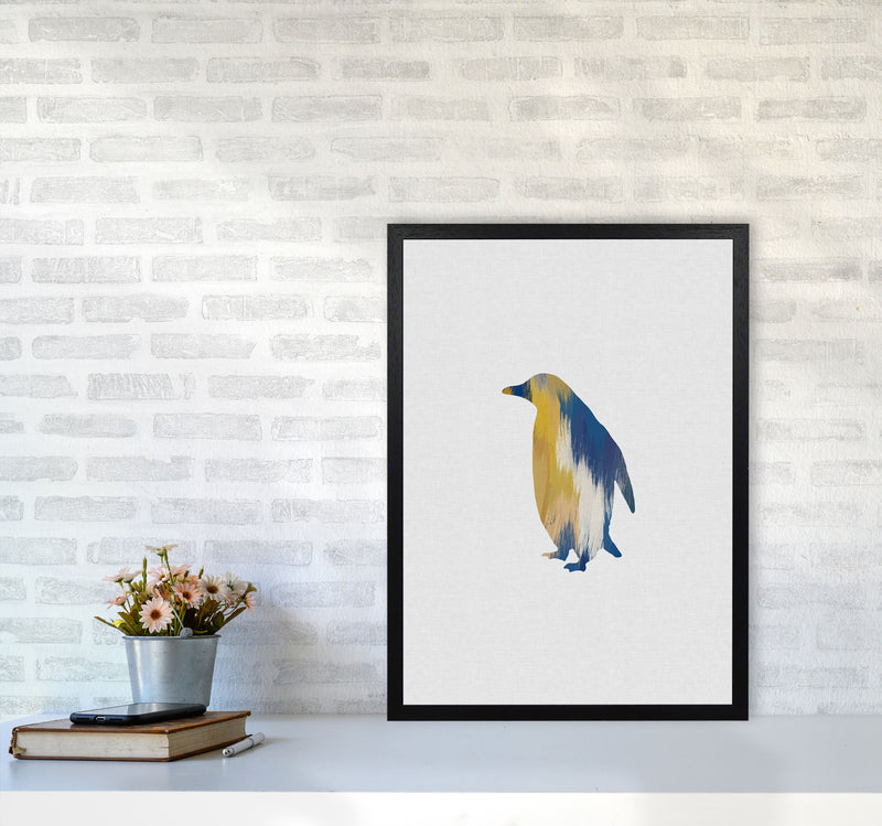 Penguin Blue & Yellow Print By Orara Studio Animal Art Print A2 White Frame