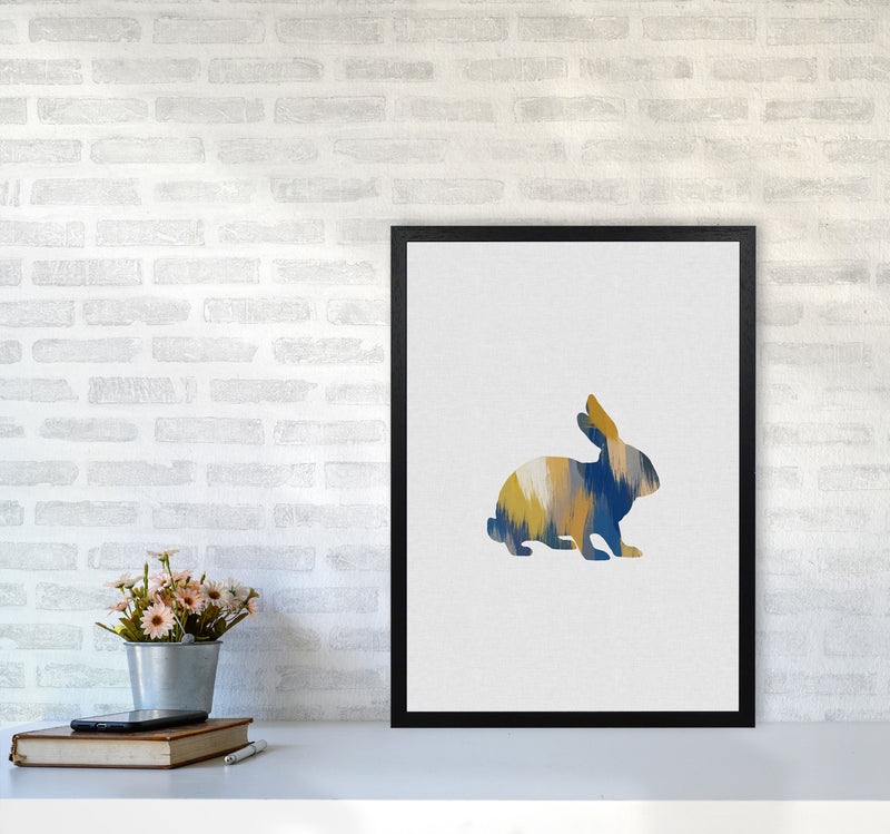 Rabbit Blue & Yellow Print By Orara Studio Animal Art Print A2 White Frame