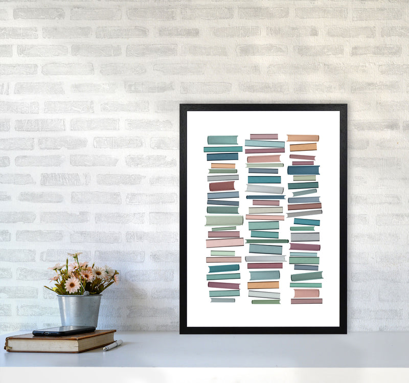 Books Pastel Abstract Art Print by Orara Studio A2 White Frame