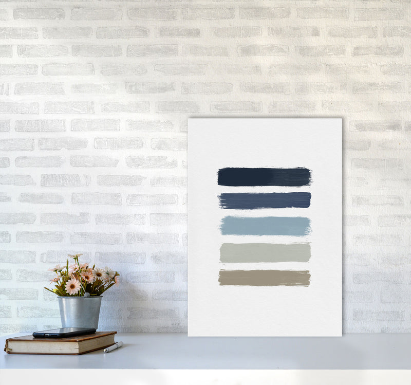 Blue & Taupe Stripes Print By Orara Studio A2 Black Frame