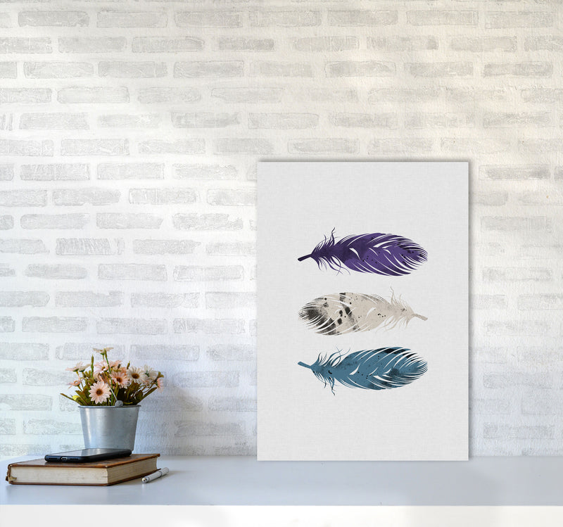 Blue, Purple & White Feathers Print By Orara Studio A2 Black Frame
