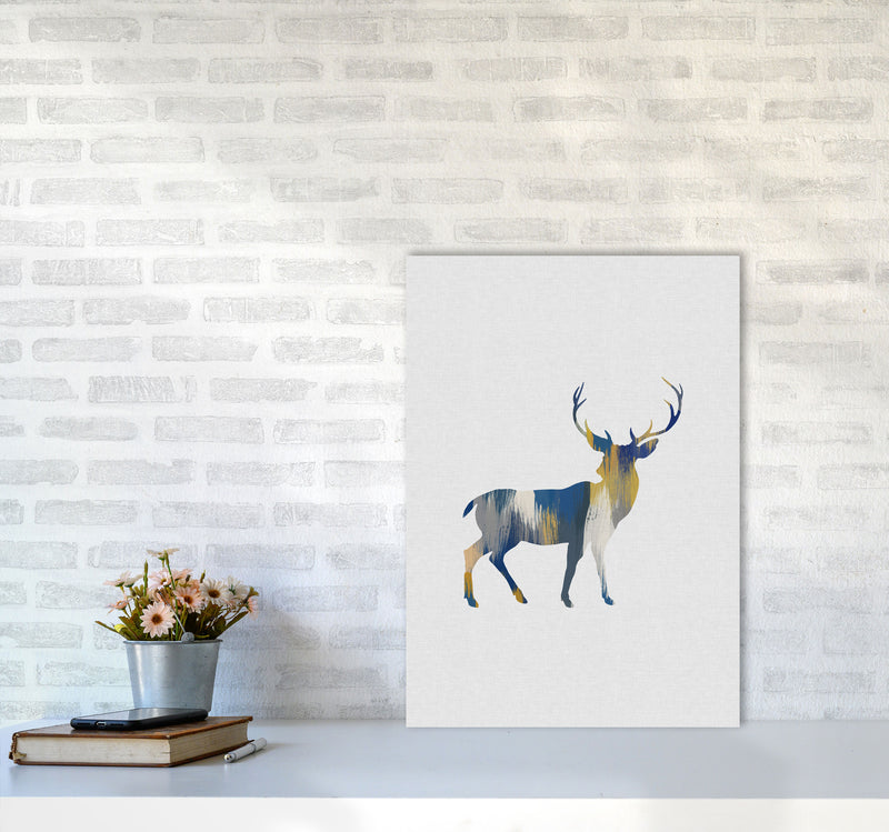 Deer Blue & Yellow Print By Orara Studio Animal Art Print A2 Black Frame