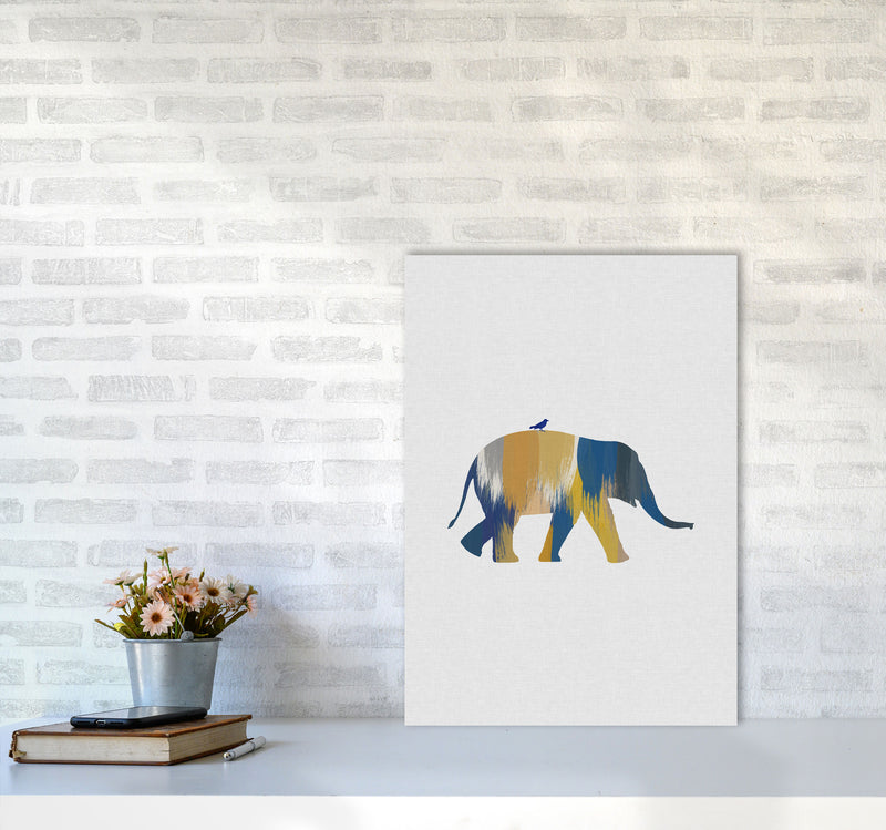 Elephant Blue & Yellow Print By Orara Studio Animal Art Print A2 Black Frame