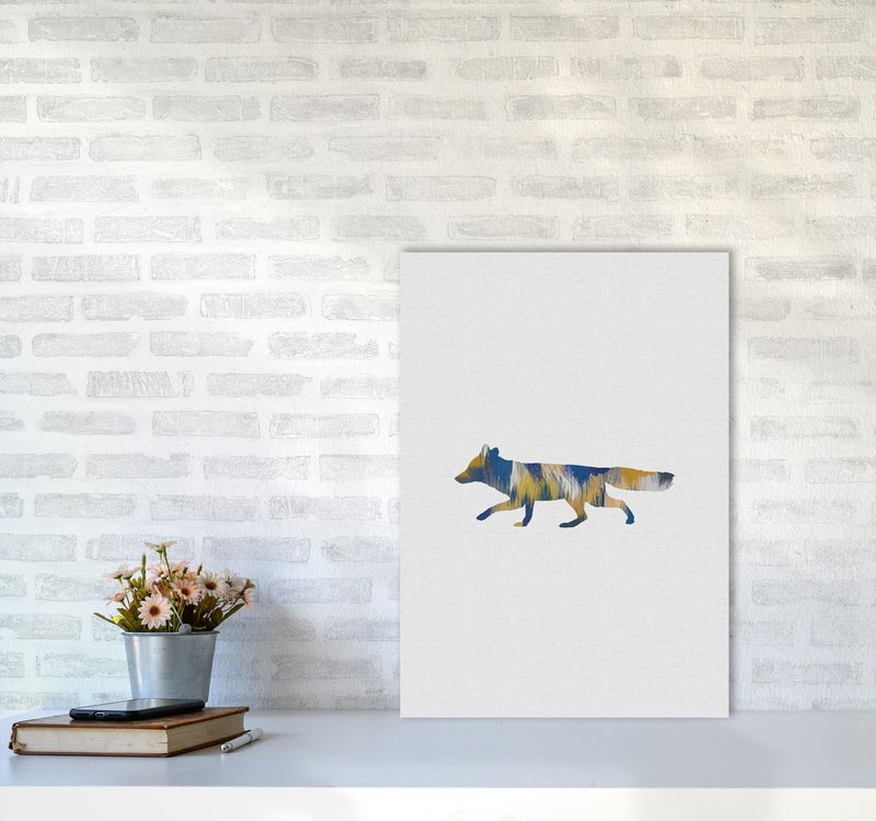 Fox Blue & Yellow Print By Orara Studio Animal Art Print A2 Black Frame