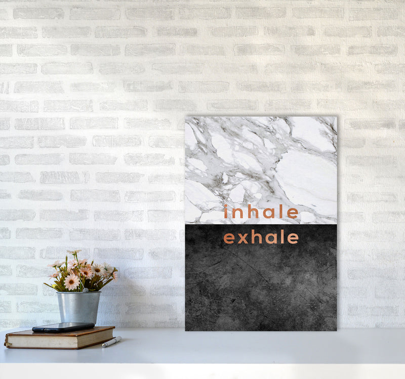 Inhale Exhale Copper Quote Print By Orara Studio A2 Black Frame