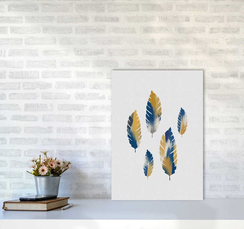 Leaves Blue & Yellow Print By Orara Studio A2 Black Frame