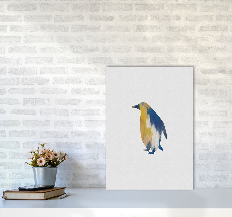 Penguin Blue & Yellow Print By Orara Studio Animal Art Print A2 Black Frame