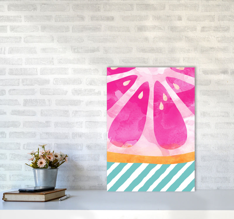 Pink Grapefruit Abstract Print By Orara Studio, Framed Kitchen Wall Art A2 Black Frame