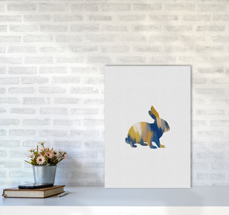Rabbit Blue & Yellow Print By Orara Studio Animal Art Print A2 Black Frame