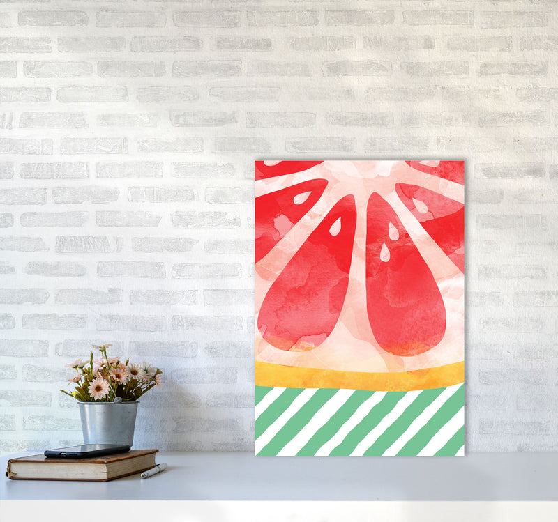 Red Grapefruit Abstract Print By Orara Studio, Framed Kitchen Wall Art A2 Black Frame