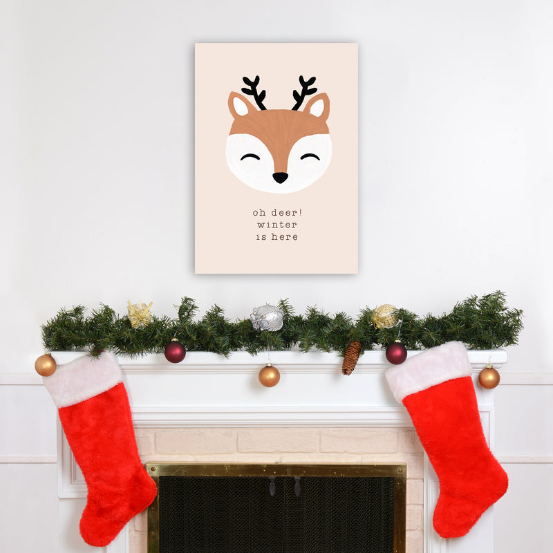 Oh Deer Winter Is Here Christmas Art Print by Orara Studio A2 Black Frame