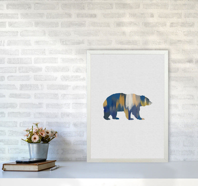 Bear Blue & Yellow Animal Art Print By Orara Studio Animal Art Print A2 Oak Frame