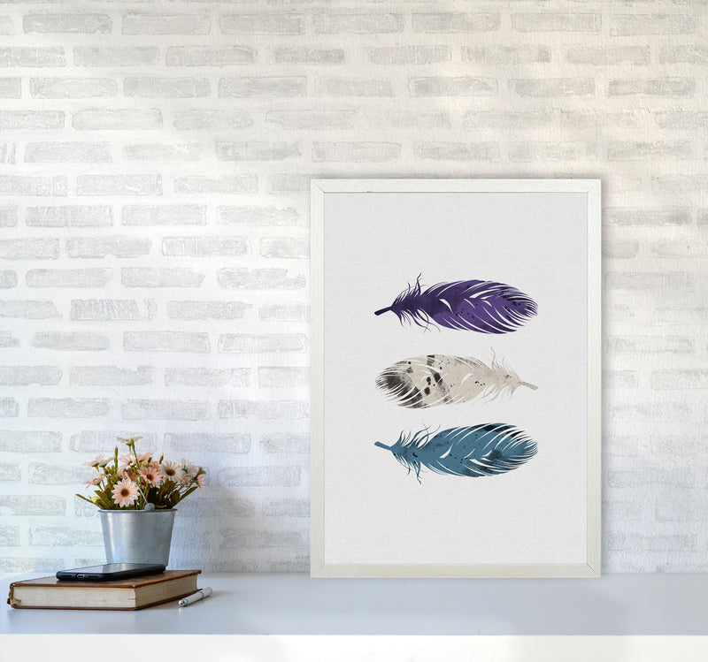 Blue, Purple & White Feathers Print By Orara Studio A2 Oak Frame
