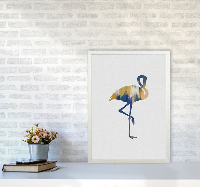 Flamingo Blue & Yellow Print By Orara Studio Animal Art Print A2 Oak Frame