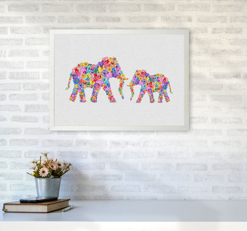 Floral Elephants Print By Orara Studio Animal Art Print A2 Oak Frame