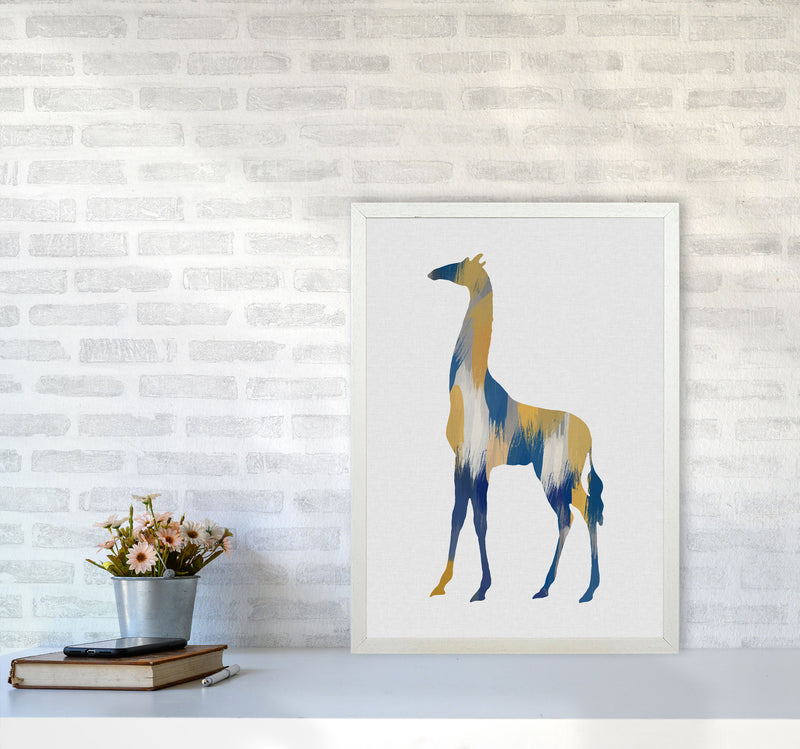 Giraffe Blue & Yellow Print By Orara Studio Animal Art Print A2 Oak Frame