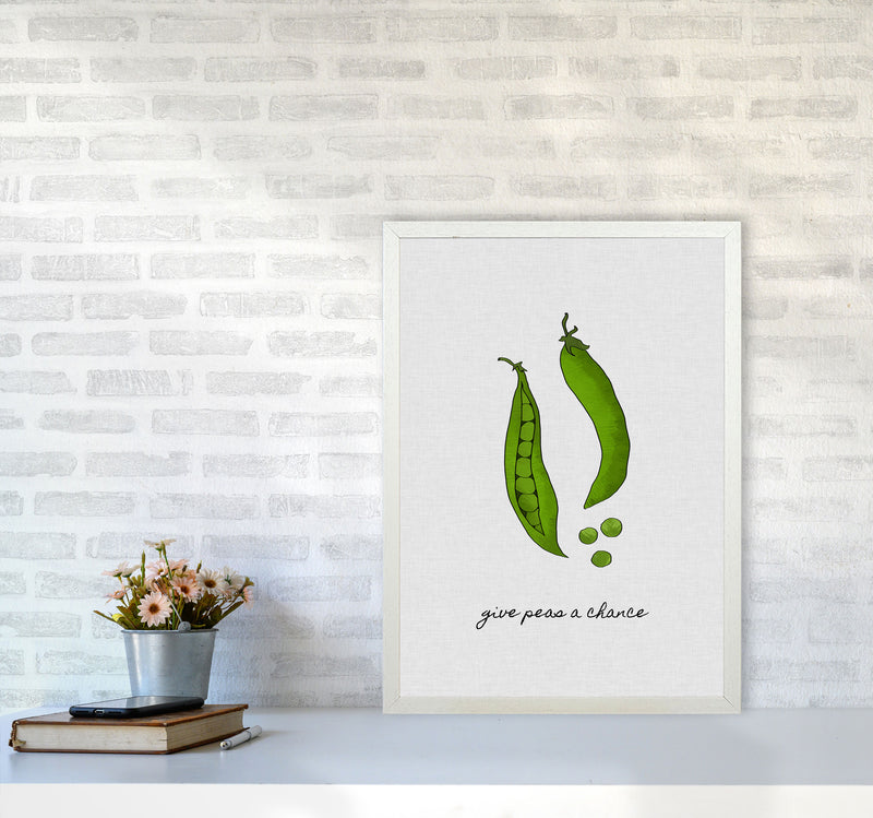 Give Peas A Chance Print By Orara Studio, Framed Kitchen Wall Art A2 Oak Frame