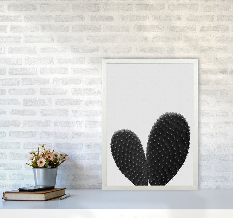 Heart Cactus Black & White Print By Orara Studio A2 Oak Frame