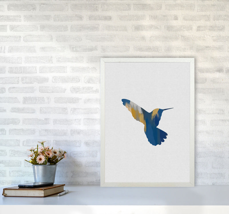 Hummingbird Blue & Yellow II Print By Orara Studio Animal Art Print A2 Oak Frame