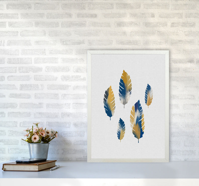 Leaves Blue & Yellow Print By Orara Studio A2 Oak Frame