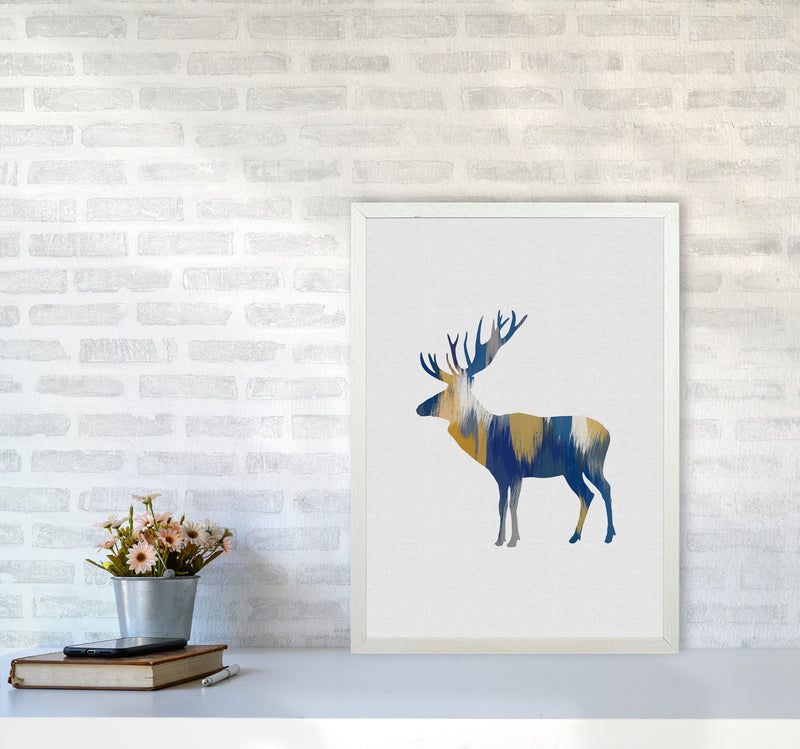 Moose Blue & Yellow Print By Orara Studio Animal Art Print A2 Oak Frame