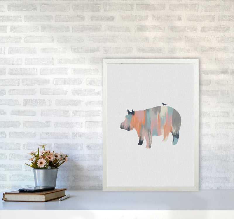 Pastel Hippo Print By Orara Studio Animal Art Print A2 Oak Frame