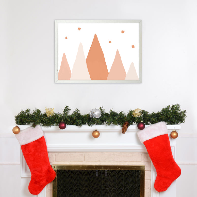 Blush Mountains Christmas Art Print by Orara Studio A2 Oak Frame
