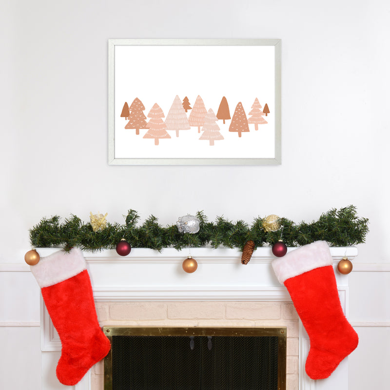 Blush Winter Trees Christmas Art Print by Orara Studio A2 Oak Frame