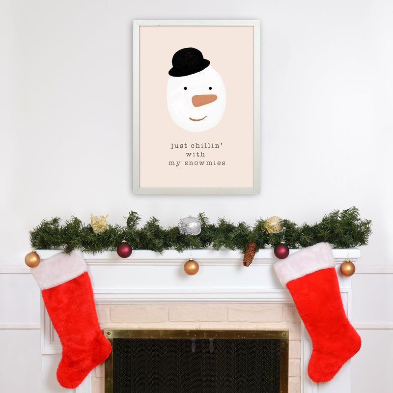 Chilling With My Snowmies Christmas Art Print by Orara Studio A2 Oak Frame