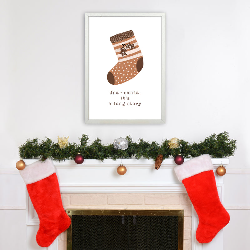 Dear Santa It's A Long Story Christmas Art Print by Orara Studio A2 Oak Frame