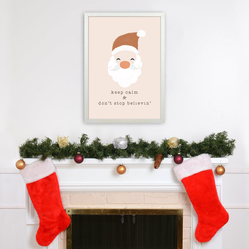 Keep Calm & Don't Stop Believing Christmas Art Print by Orara Studio A2 Oak Frame