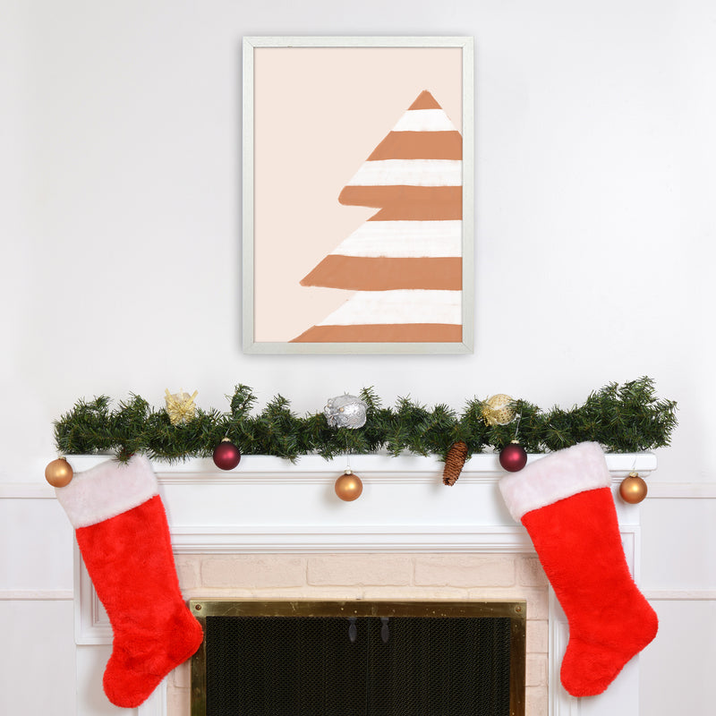 Stripey Xmas Tree Christmas Art Print by Orara Studio A2 Oak Frame