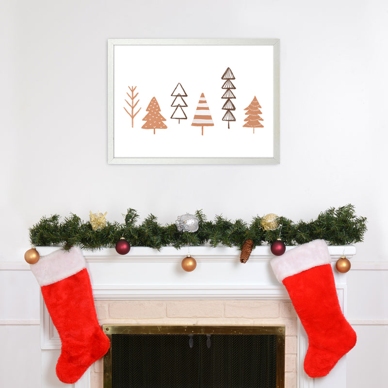 Winter Trees Illustration Christmas Art Print by Orara Studio A2 Oak Frame