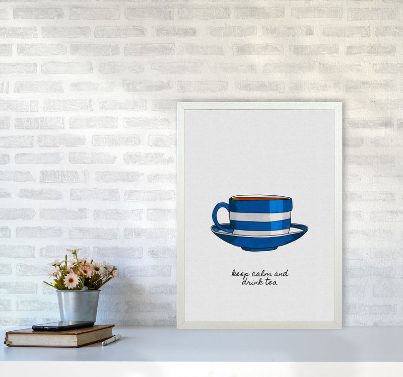 Keep Calm & Drink Tea Quote Art Print by Orara Studio A2 Oak Frame