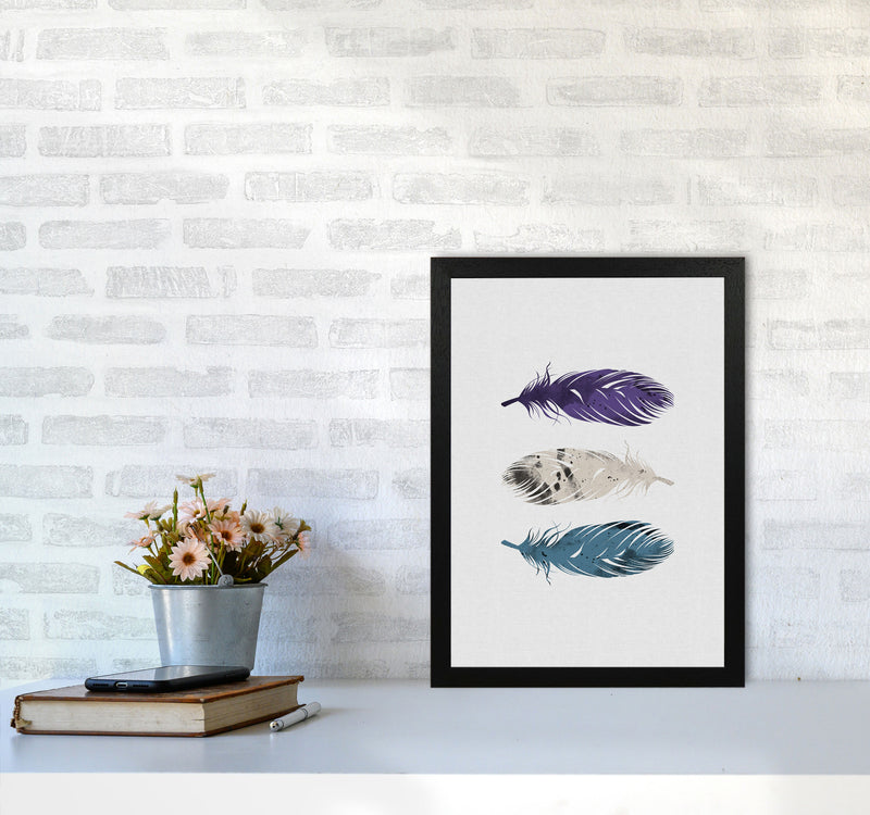Blue, Purple & White Feathers Print By Orara Studio A3 White Frame