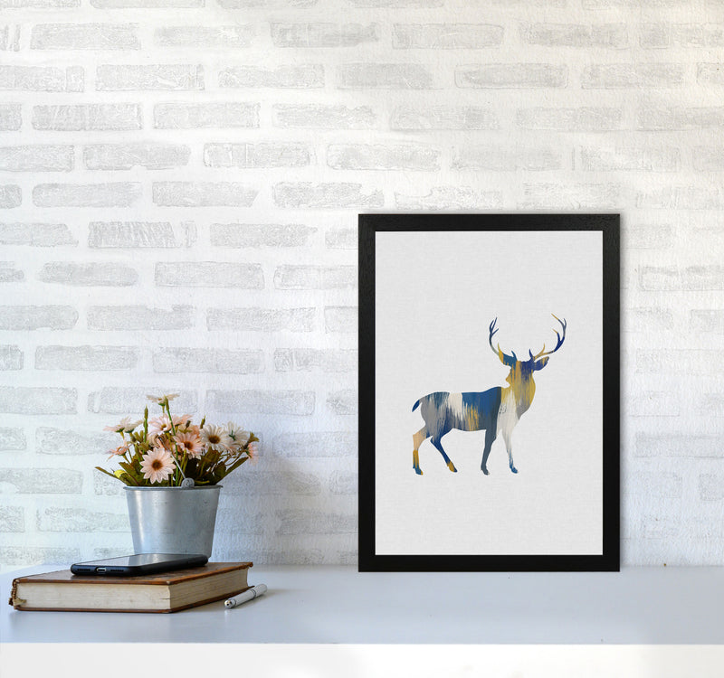 Deer Blue & Yellow Print By Orara Studio Animal Art Print A3 White Frame