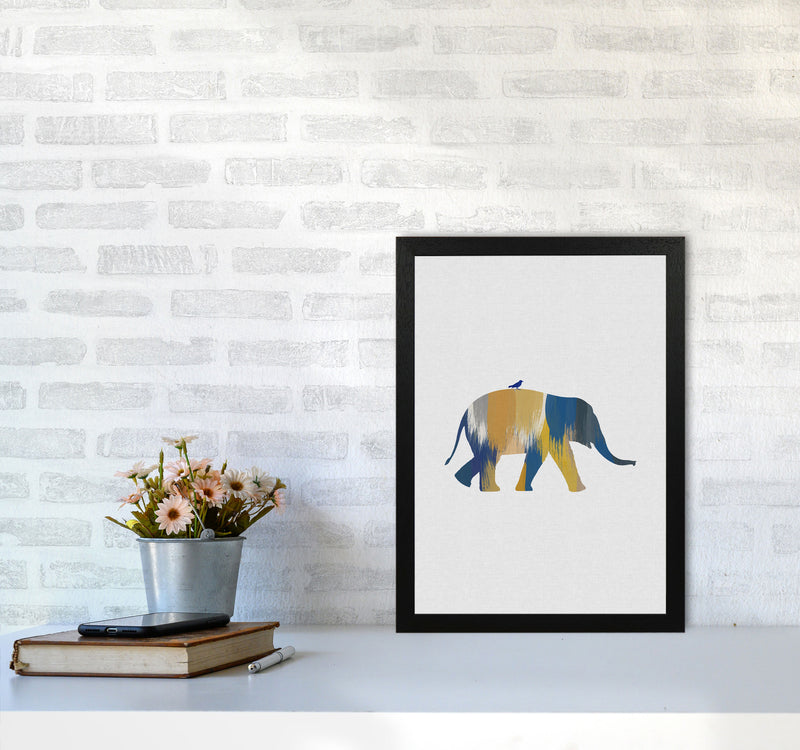 Elephant Blue & Yellow Print By Orara Studio Animal Art Print A3 White Frame
