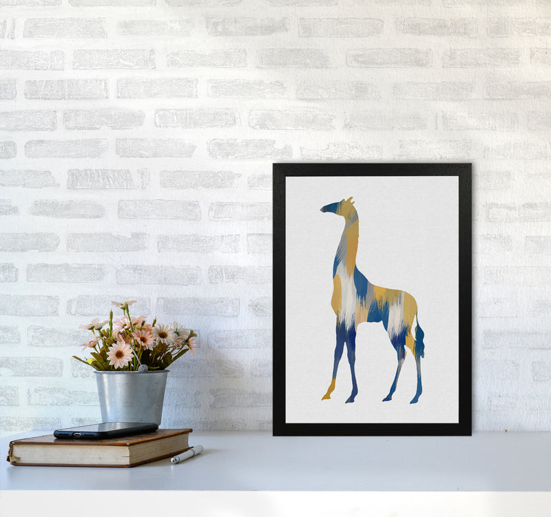 Giraffe Blue & Yellow Print By Orara Studio Animal Art Print A3 White Frame